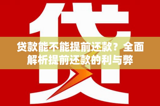 南部贷款能不能提前还款？全面解析提前还款的利与弊